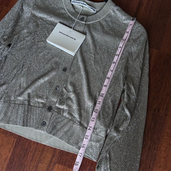 NWT Alexander Wang Hotfix Embellishments Cropped Crewneck Cardigan L Champagne - Picture 14 of 17
